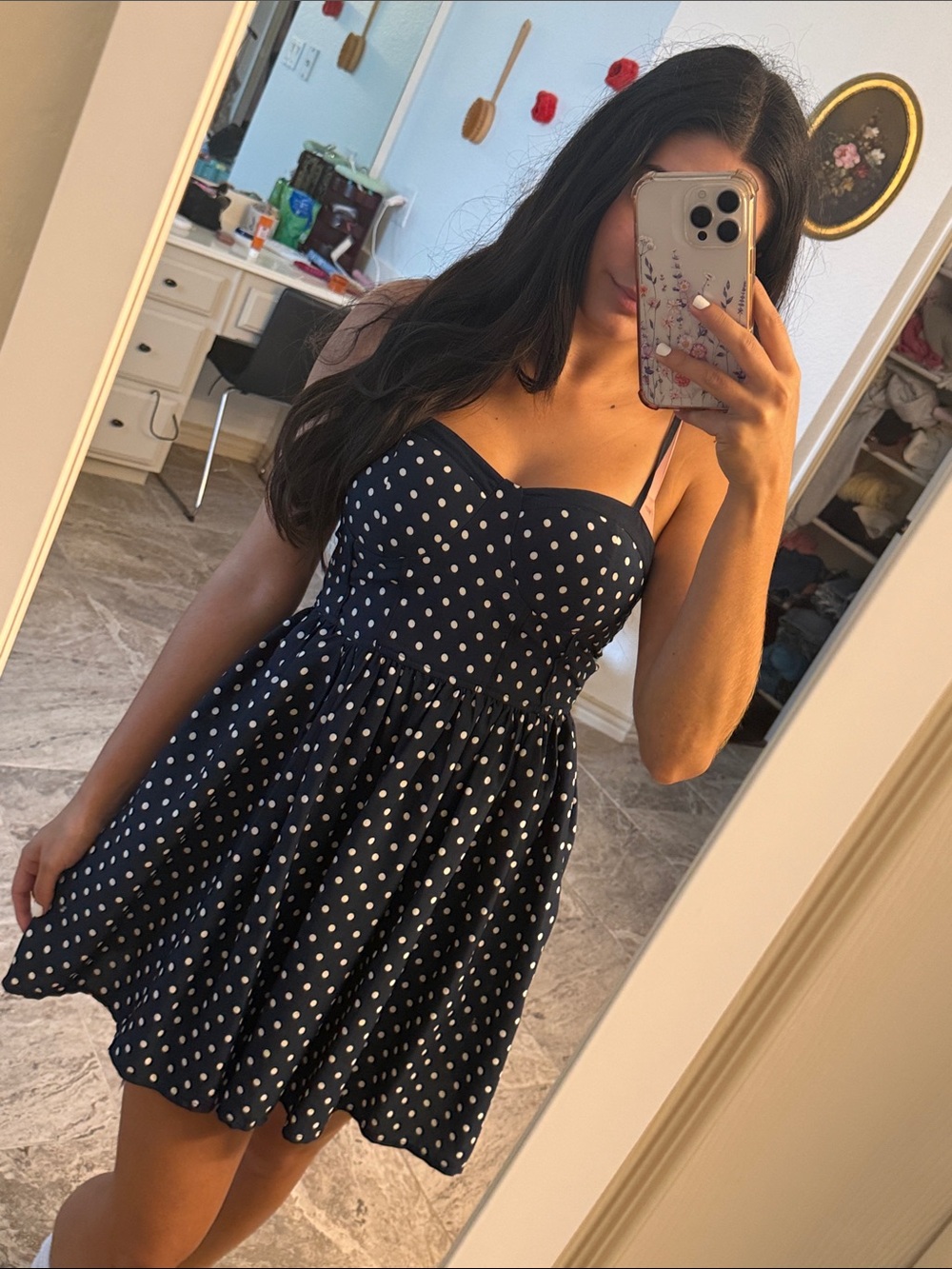 💚Blue and White Polka Dots Dress
